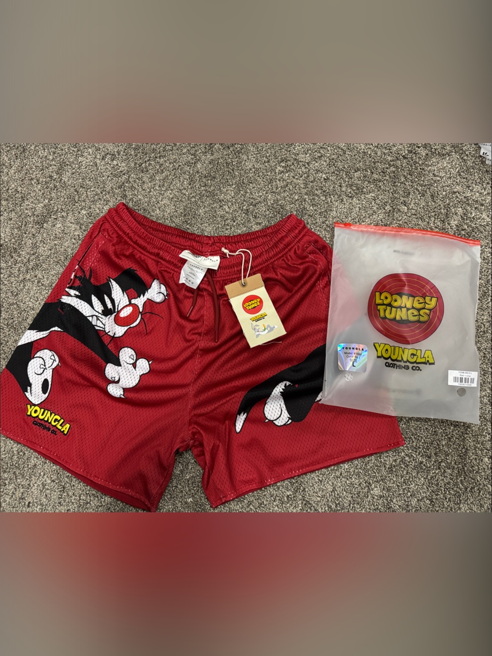 YoungLA Red Looney Tunes Sylvester Mesh Shorts